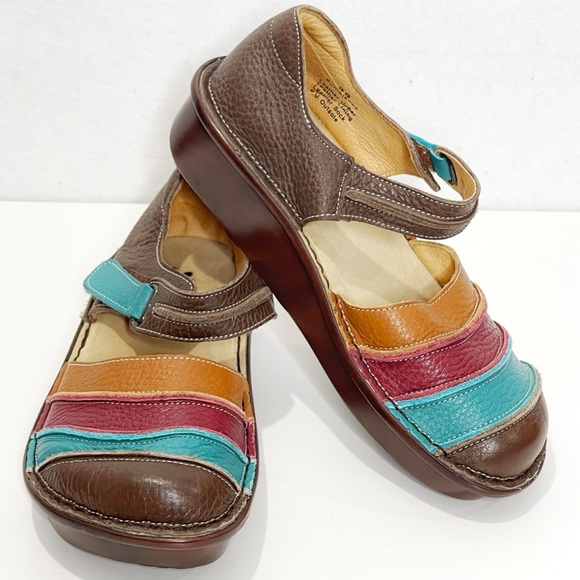 Spring Step BUMBLEBEE Brown Leather Multi Stripe Mary Jane Closed Toe Shoes 8.5 - Picture 1 of 9